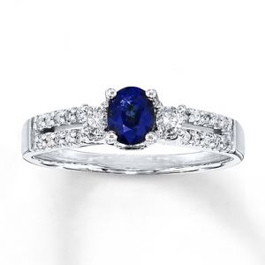 Kay Jewelers Natural Sapphire Ring- Diamonds 14K White Gold- Sapphire.jpg